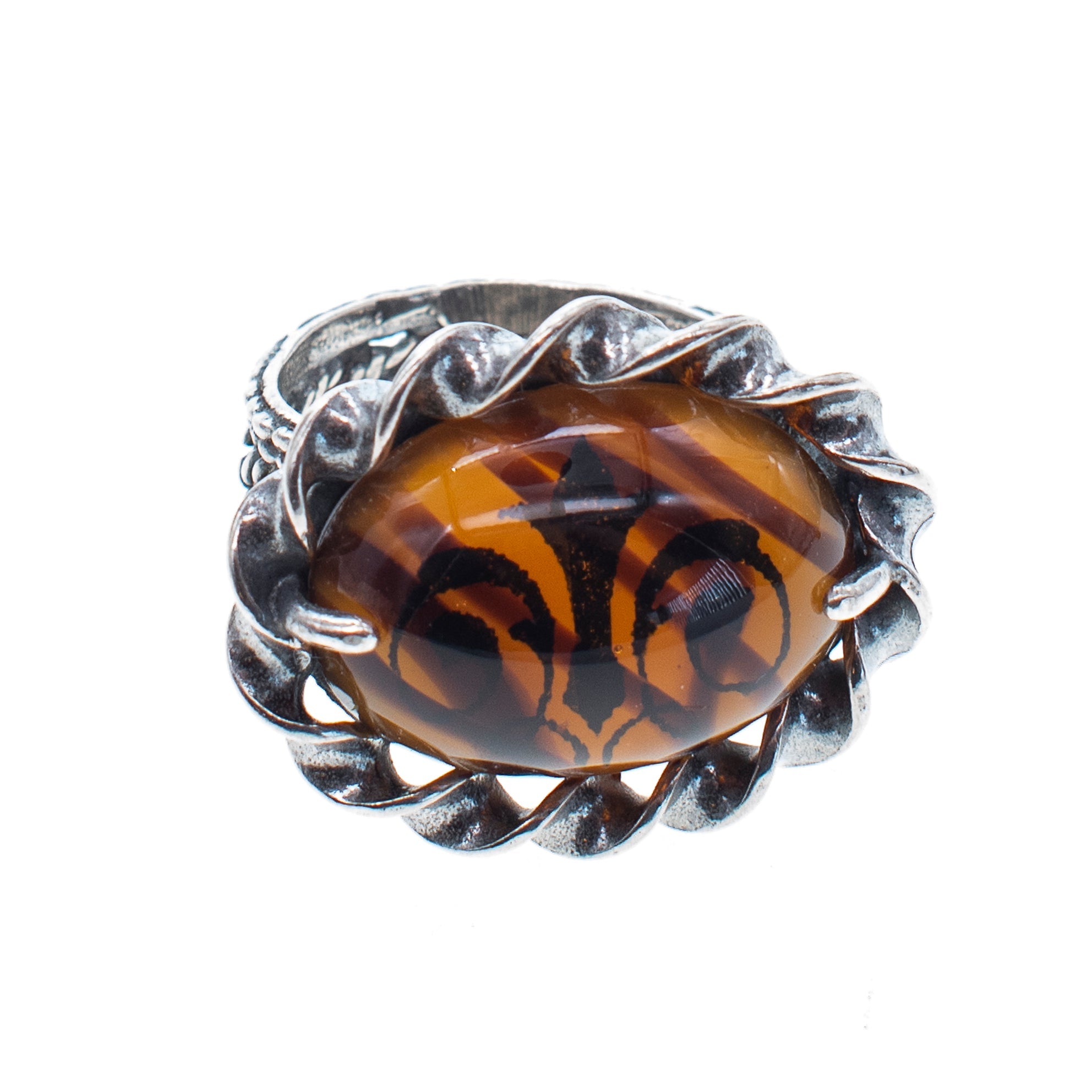 Amber Fleur-De-Lis Ring – Sterling Silver – Gem Kingdom