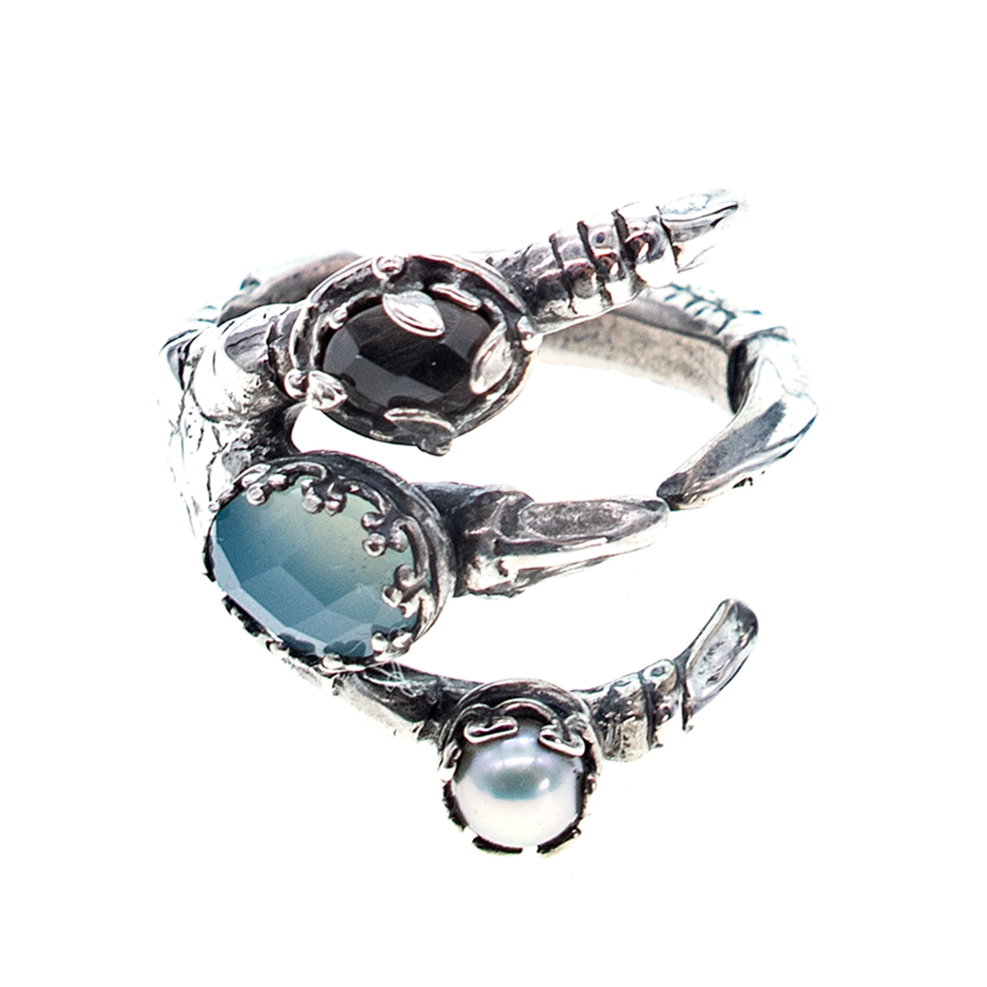 Multi-Stone Claw Ring Aqua – Sterling Silver – Gem Kingdom
