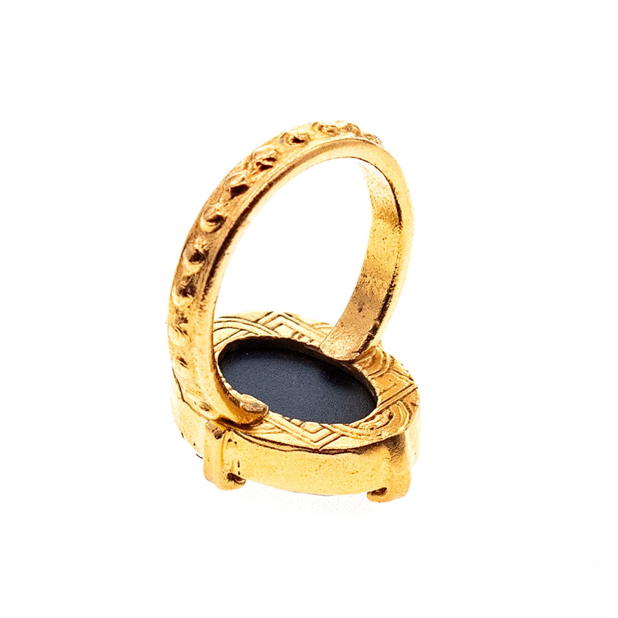 Black Star Intaglio Statement Ring – Gold Plated – Gem Kingdom