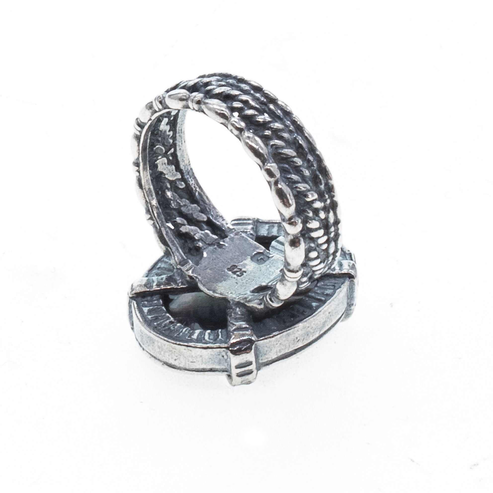 Black Mother Of Pearl Fox Cameo Ring – Sterling Silver – Gem Kingdom