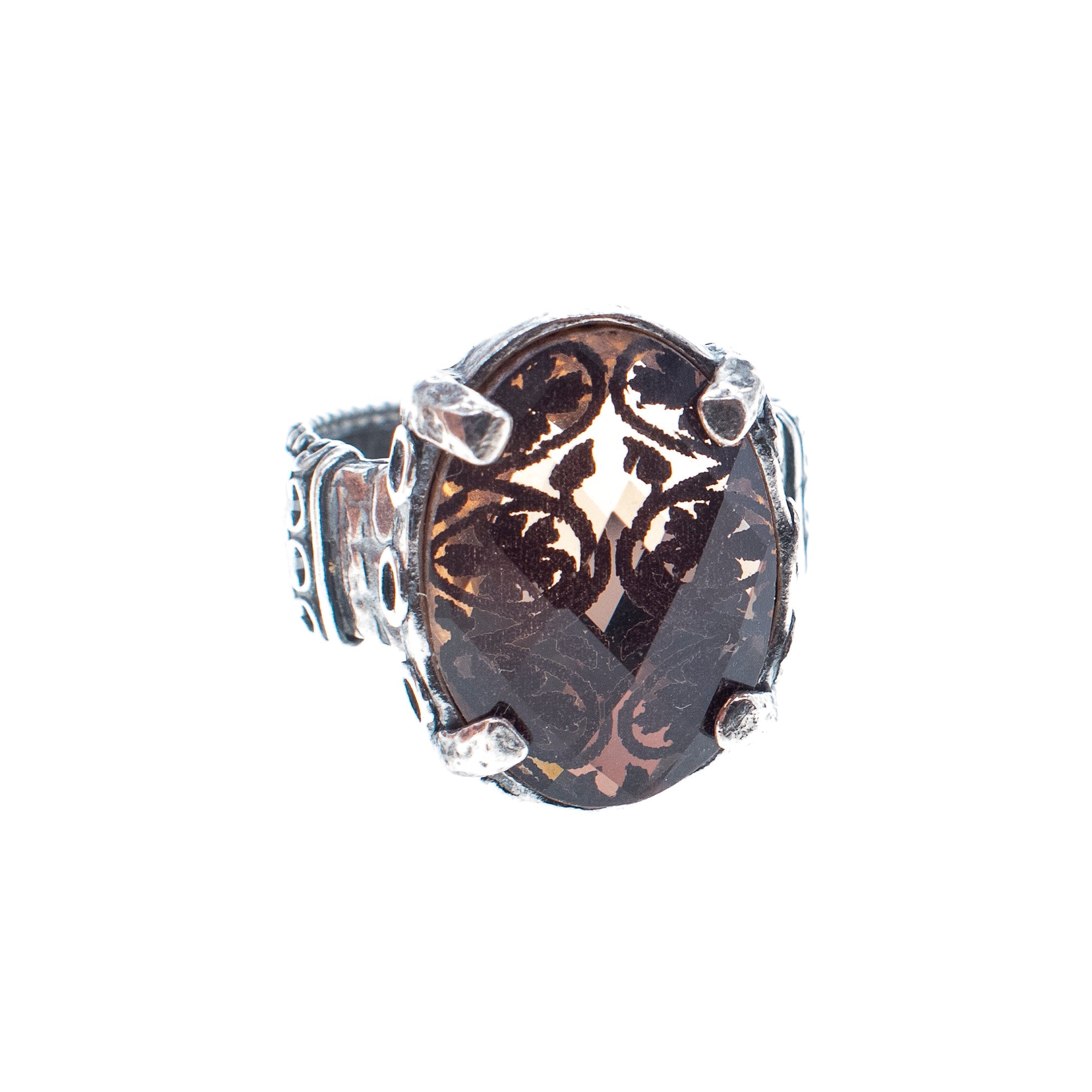 Honey-Toned Pattern Ring – Sterling Silver – Gem Kingdom