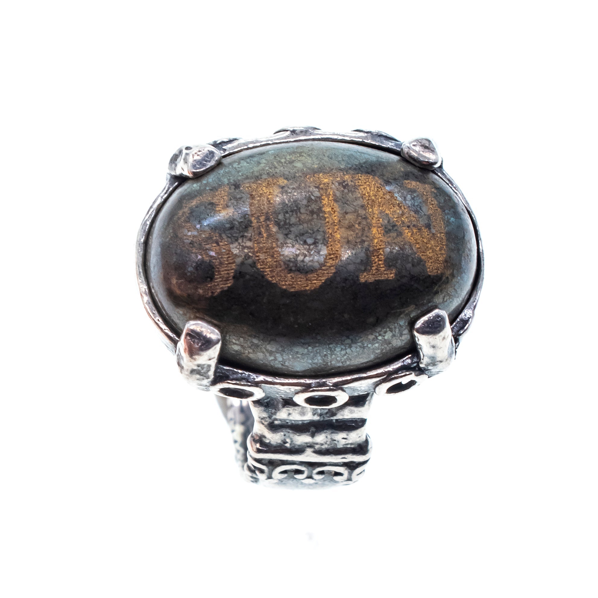 Engraved Pyrite Ring – Sterling Silver – Gem Kingdom