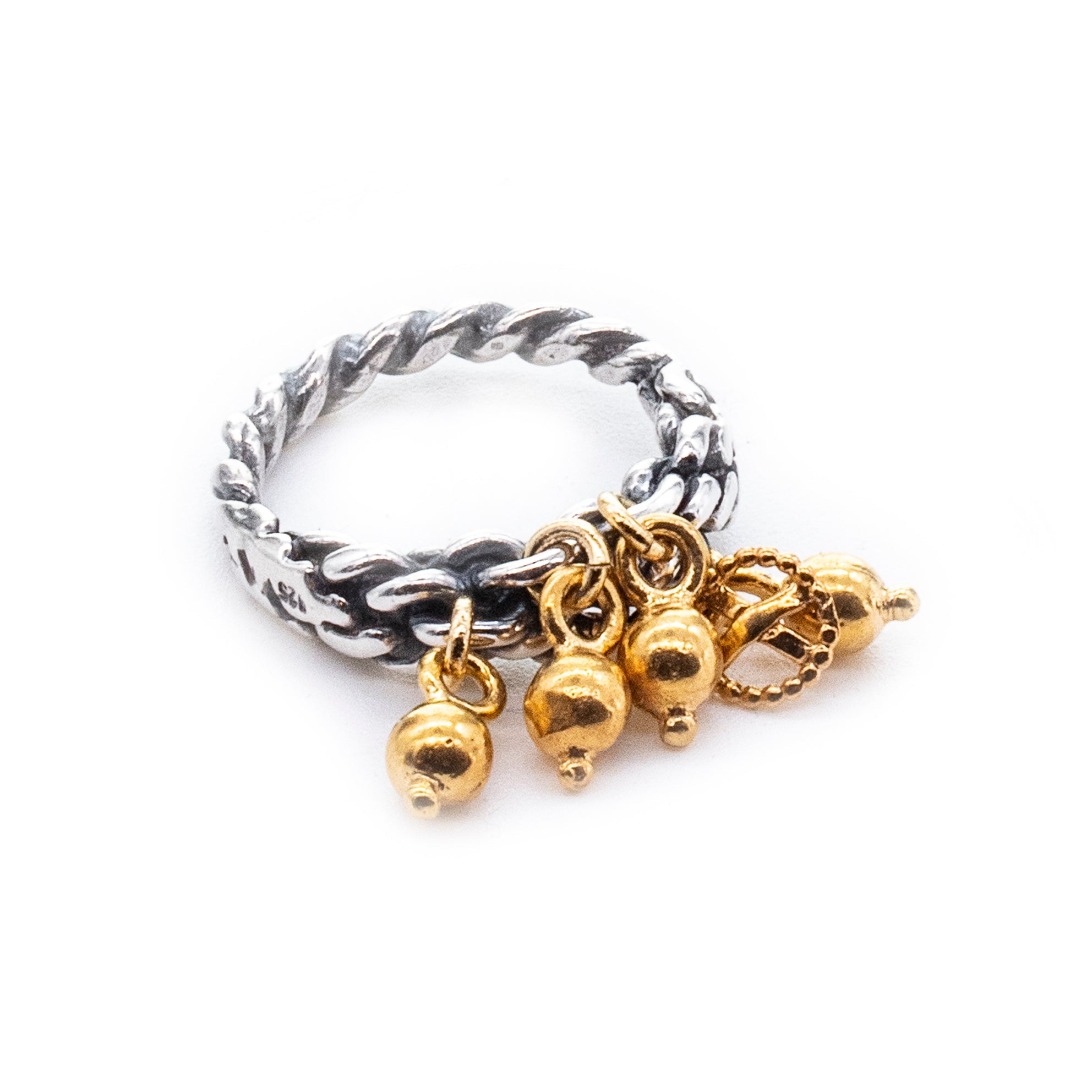 Golden Charm And Sterling Silver Band Ring – Sterling Silver & Gold Plated – Gem Kingdom