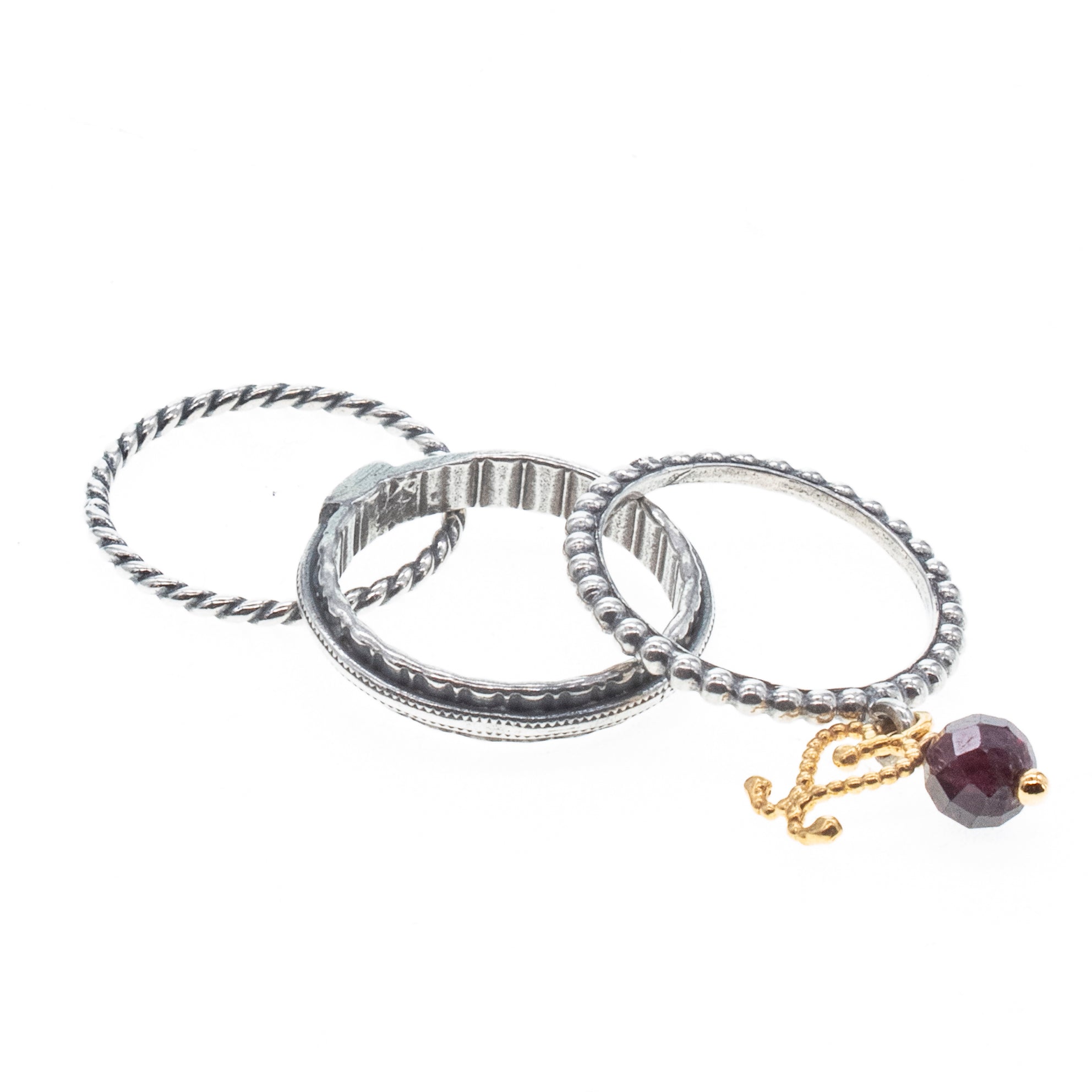 Sterling Silver Charm Stacking Ring Set – Sterling Silver – Gem Kingdom