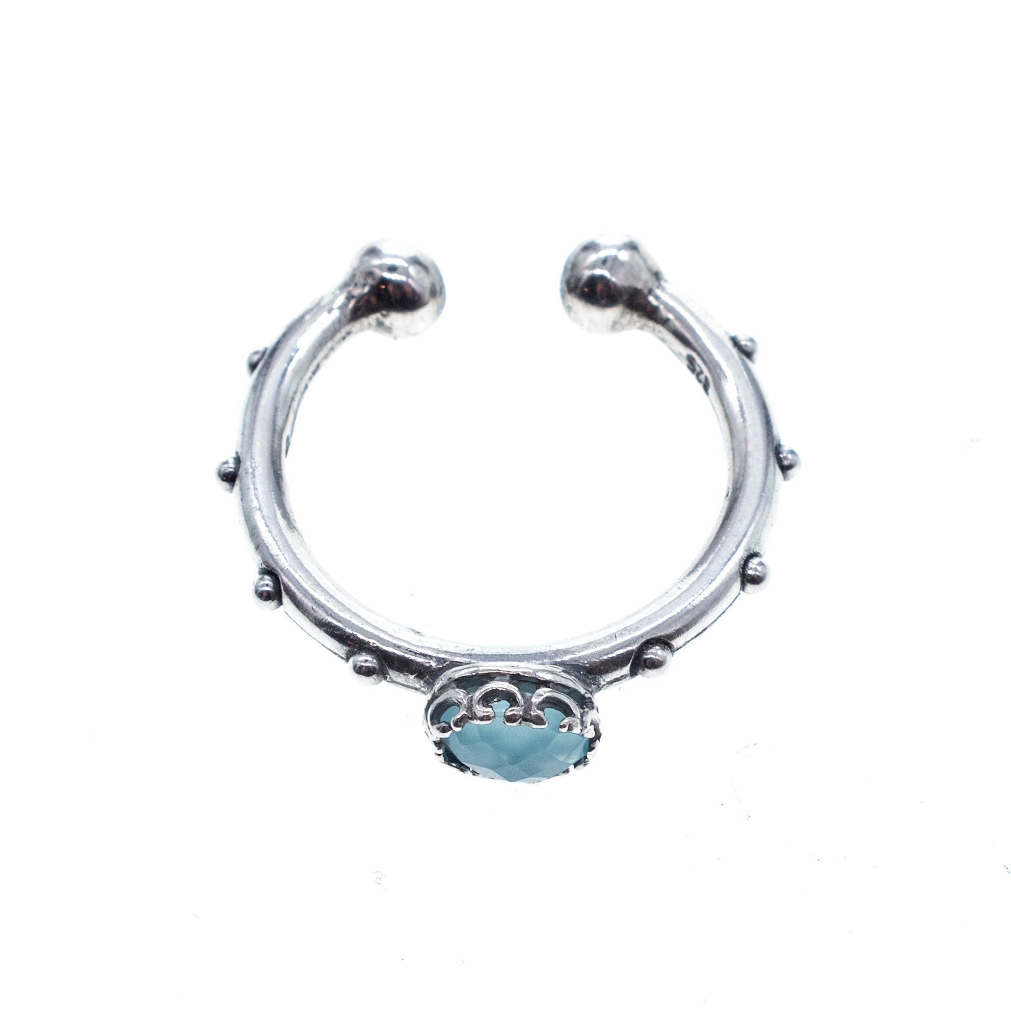 Aqua Onyx Studded Band Ring – Sterling Silver – Gem Kingdom