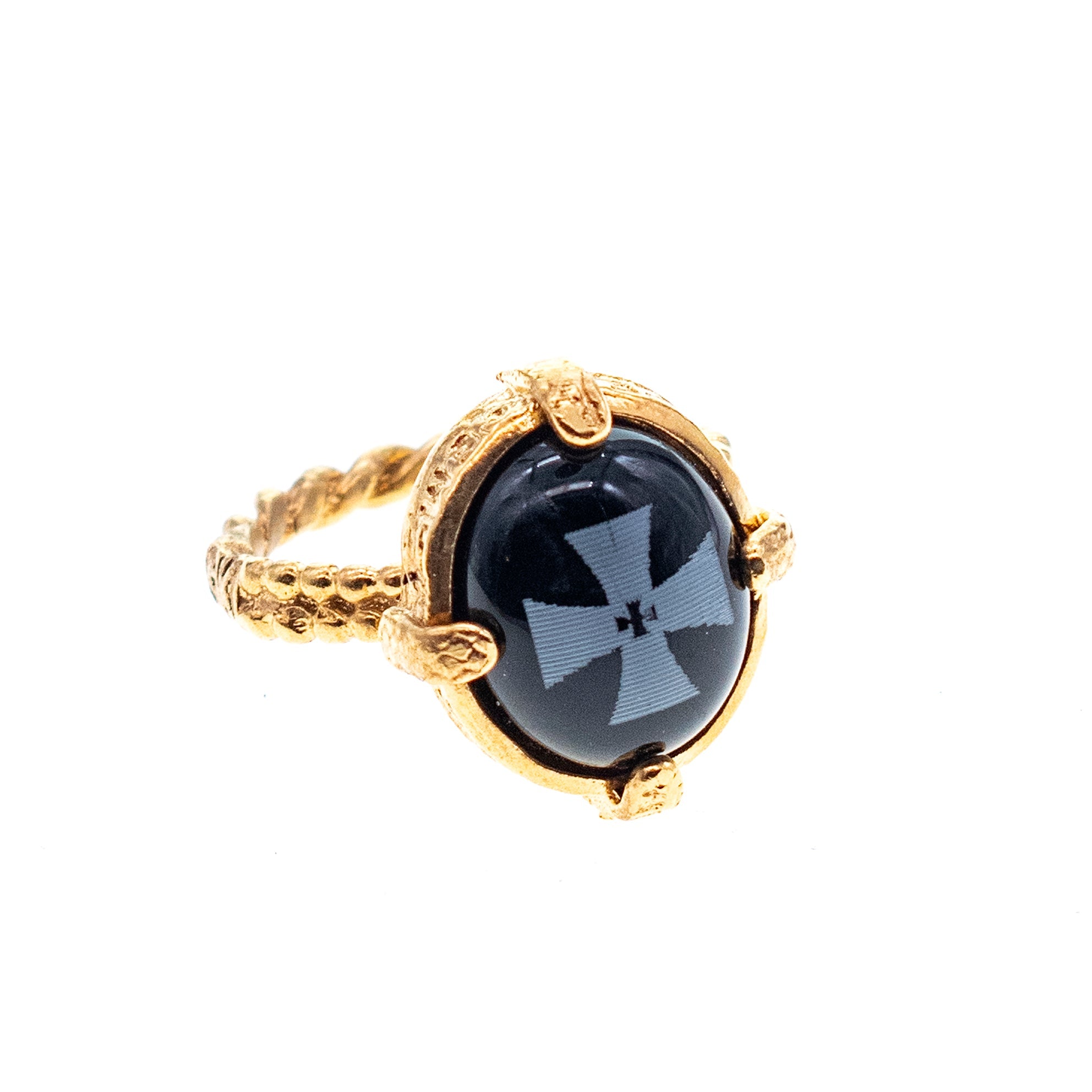 Black Onyx Maltese Cross Ring – Gold Plated – Gem Kingdom