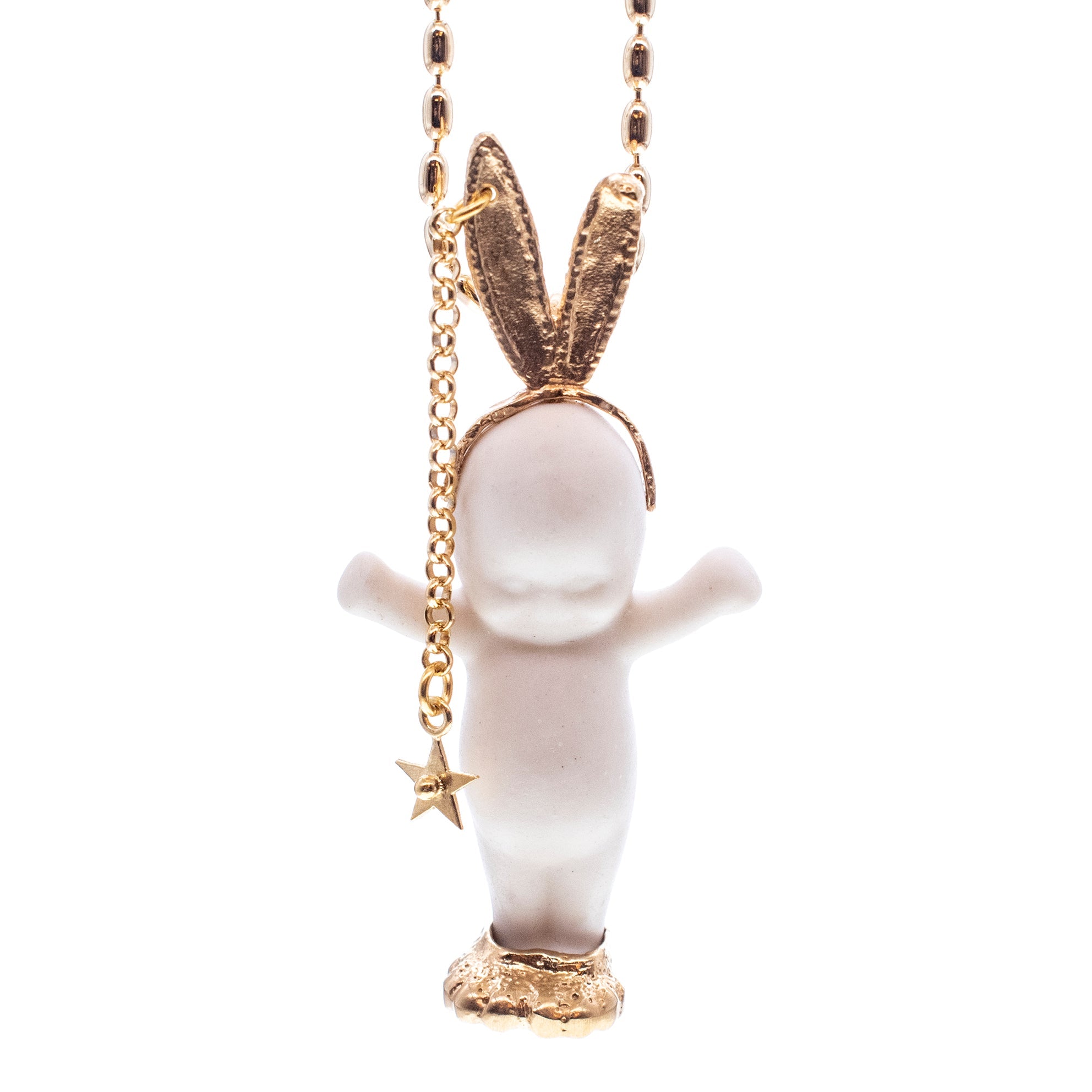 Rebel Rabbit White And Gold Necklace – Gold Plated – Gem Kingdom