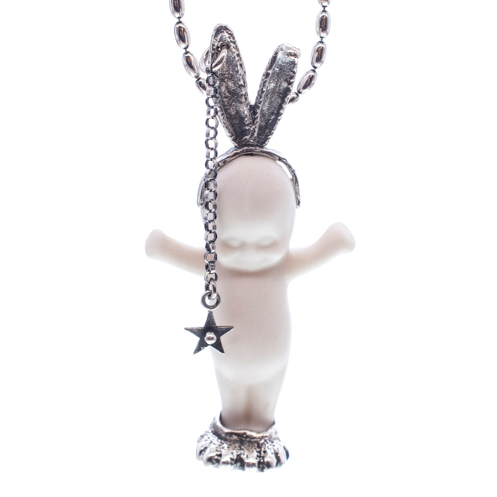 Rebel Rabbit White And Silver Necklace – Sterling Silver – Gem Kingdom