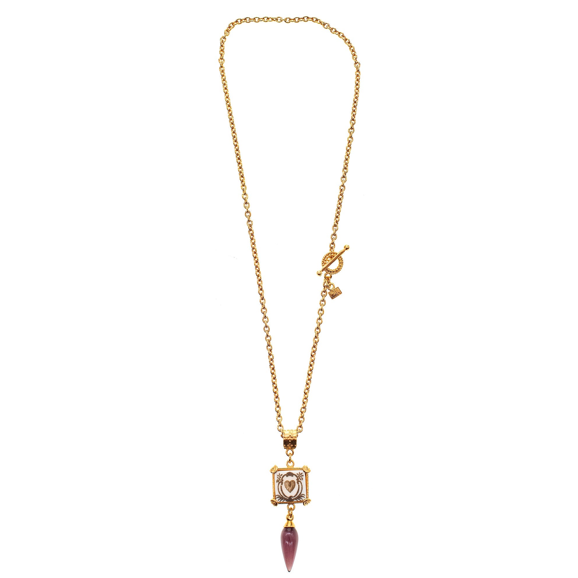Square Engraved Bone Heart Necklace – Gold Plated – Gem Kingdom