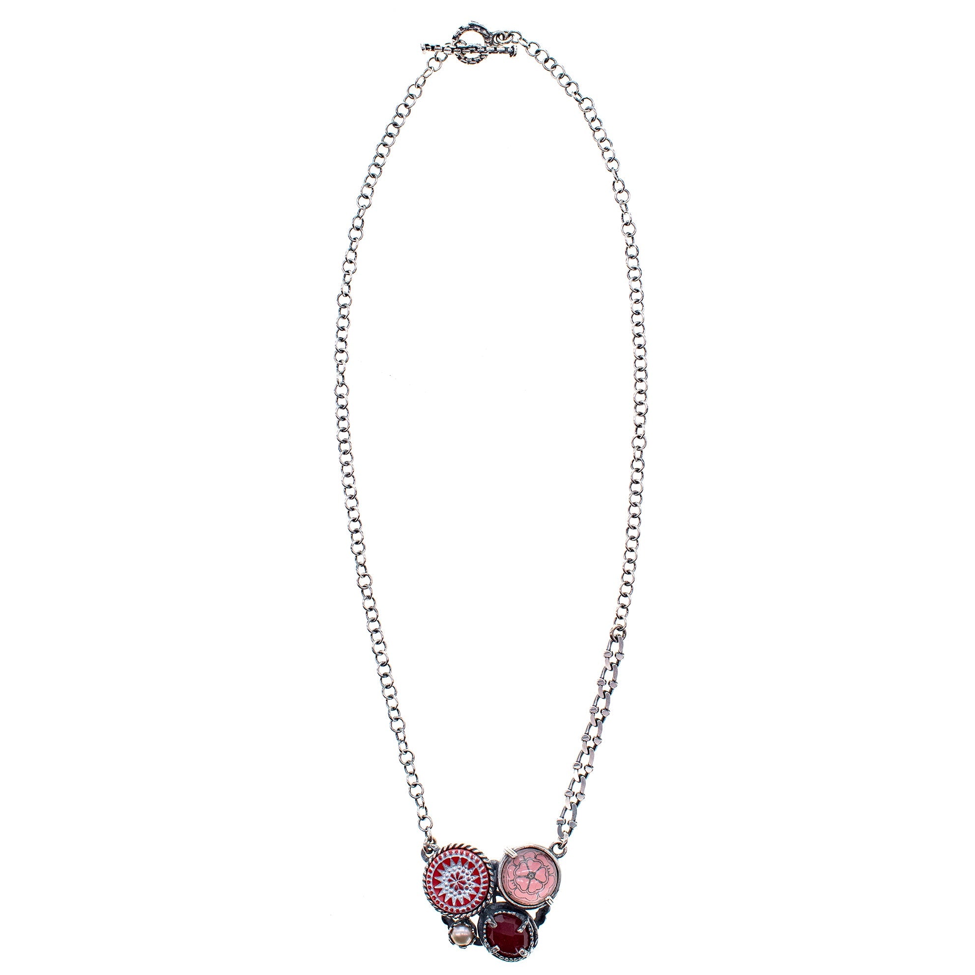 Pink-Red Cluster Necklace – Sterling Silver – Gem Kingdom