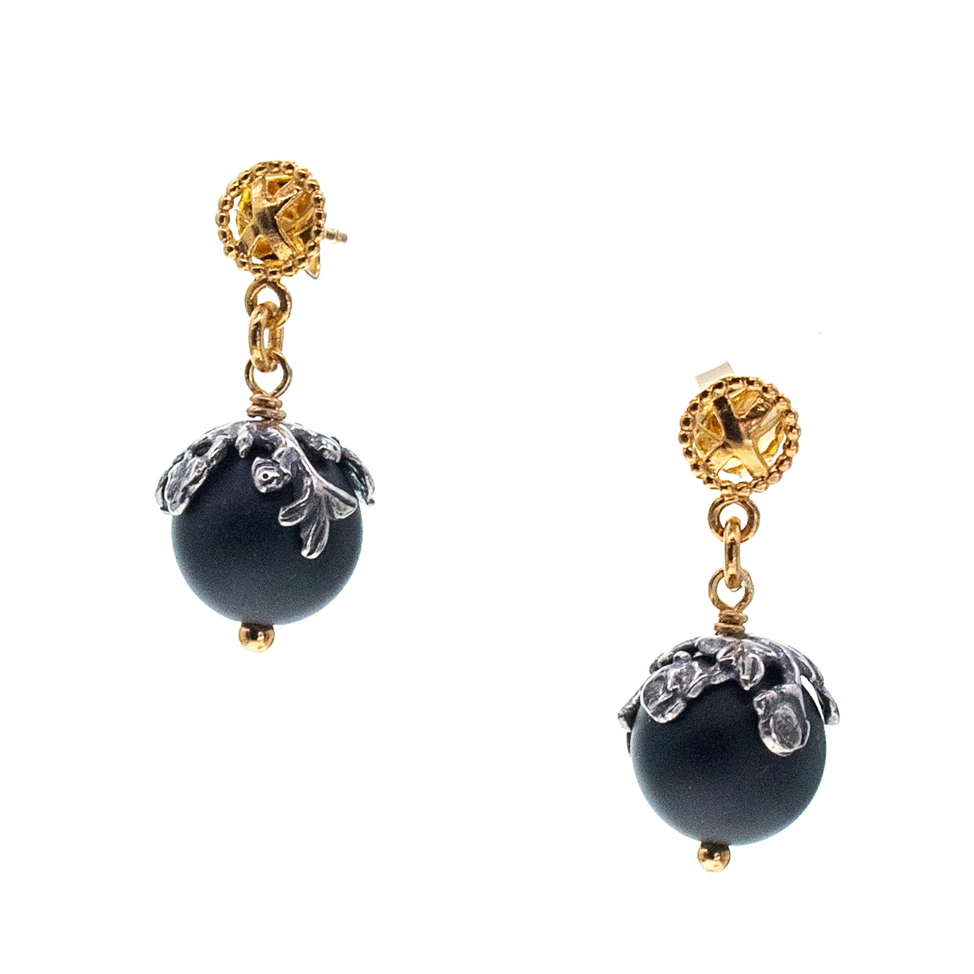 Matte Onyx Drop Earrings – Sterling Silver & Gold Plated – Gem Kingdom