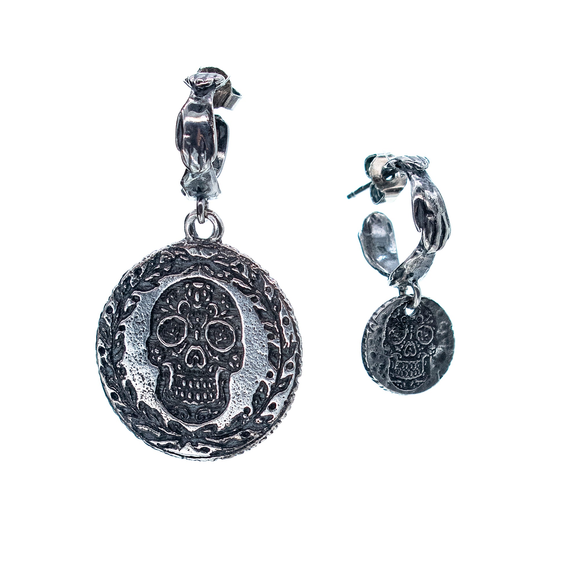 Sugar Skull Coin Earrings – Sterling Silver – Gem Kingdom