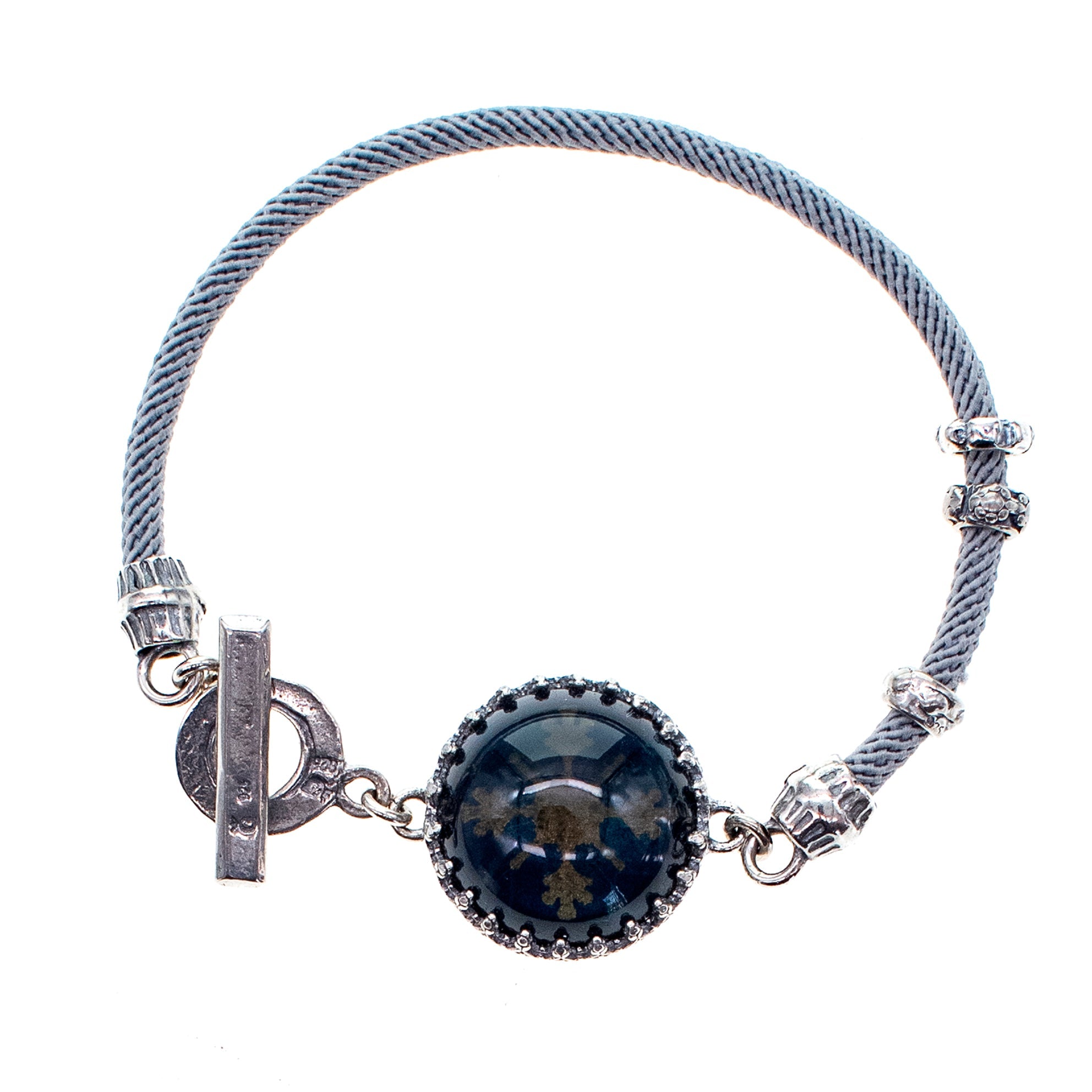 Grey And Dark Crystal Cord Bracelet – Sterling Silver – Gem Kingdom