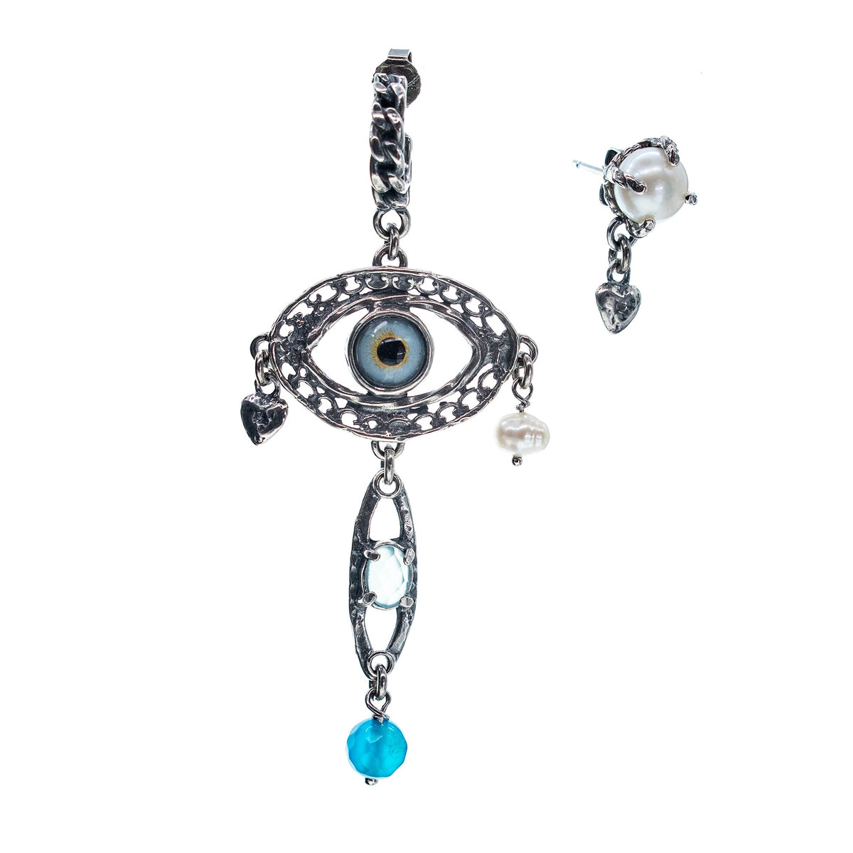 Eye Love You Asymmetrical Blue Eye Earrings – Sterling Silver – Gem Kingdom