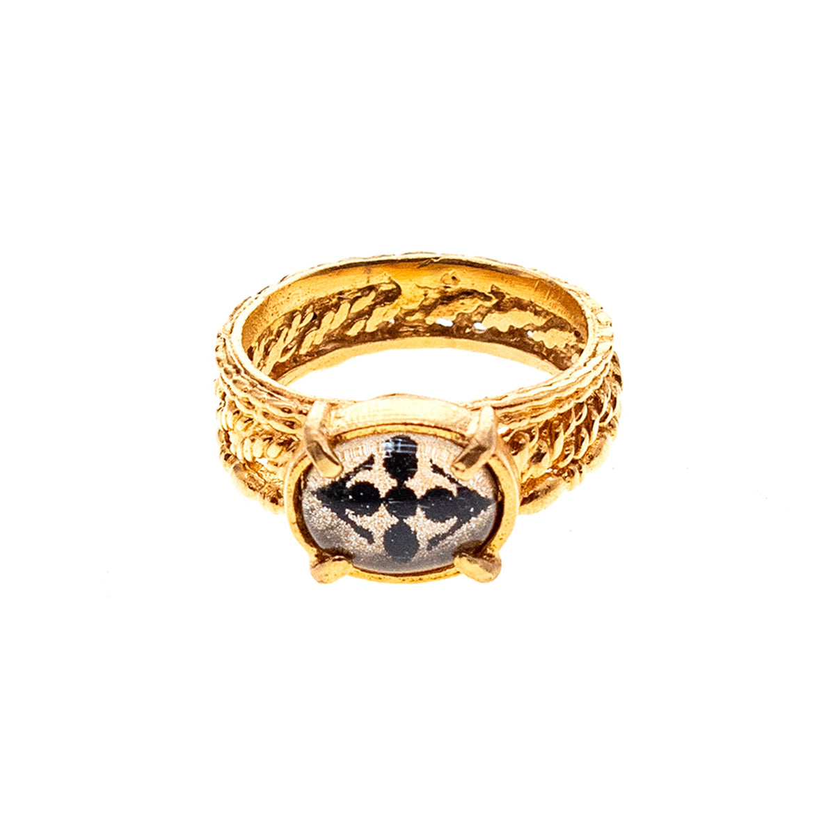 Diamond Cross Ring Black – Gold Plated – Gem Kingdom