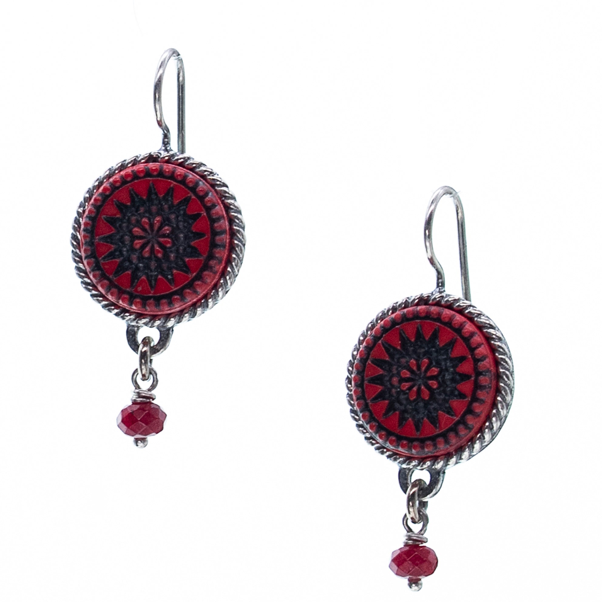 Red Star Vintage Glass Drop Earrings – Sterling Silver – Gem Kingdom