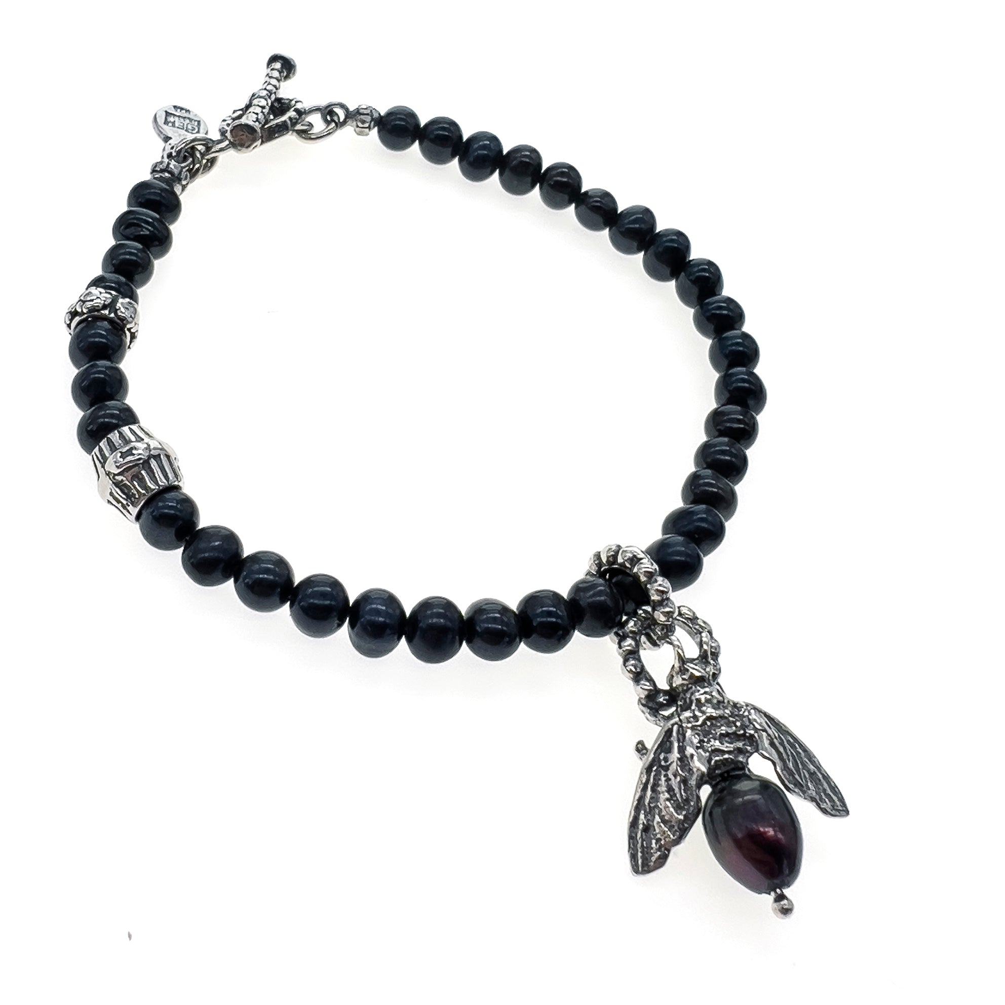 Bee My Honey Black Pearl Sterling Silver Bracelet – Sterling Silver – Gem Kingdom