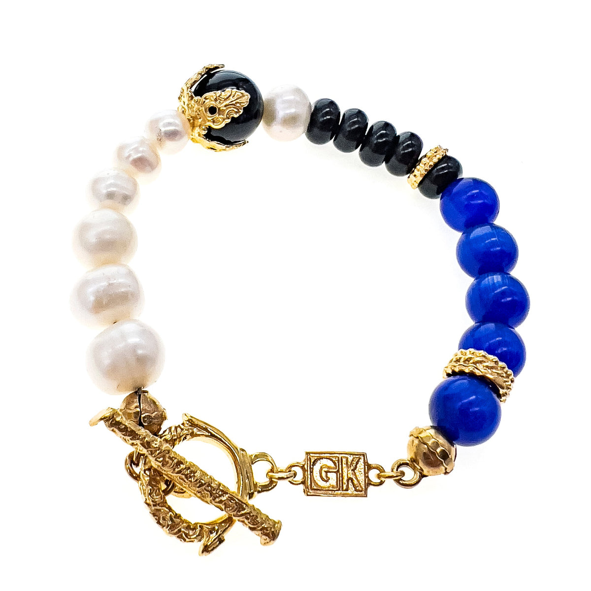 Blauwe En Zwarte Kralenarmband – 18K Verguld – Gem Kingdom