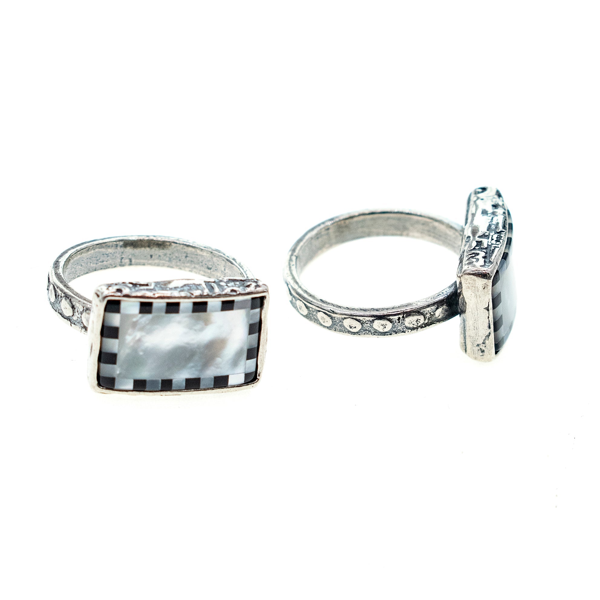 Checked Inlay Ring – Sterling Silver – Gem Kingdom
