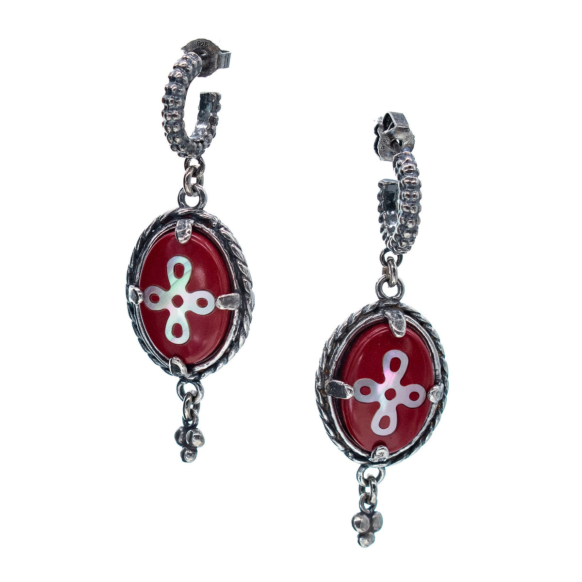 Kruis Oorbellen Rood – Sterling Zilver – Gem Kingdom