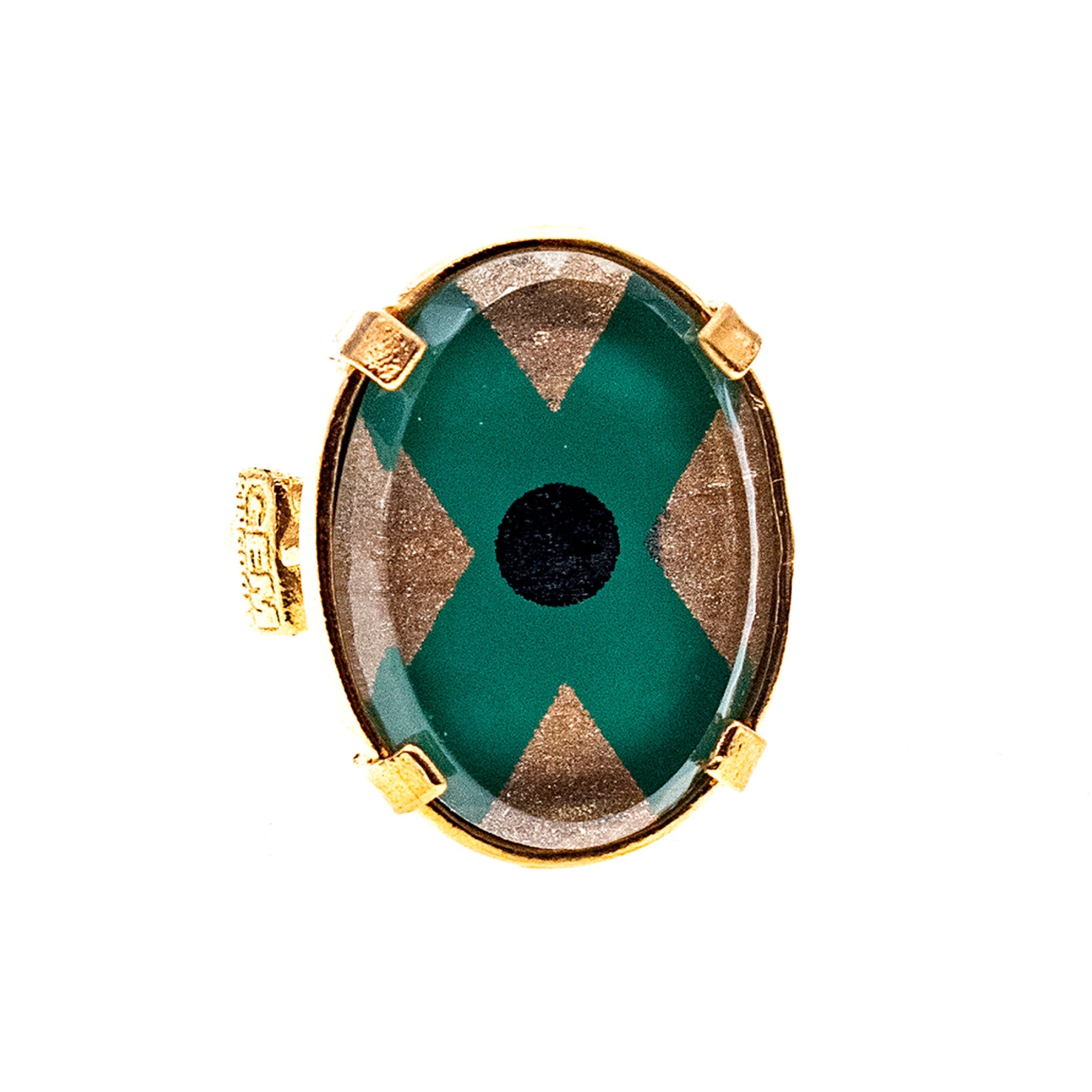Green Cross Intaglio Ring – Gold Plated – Gem Kingdom