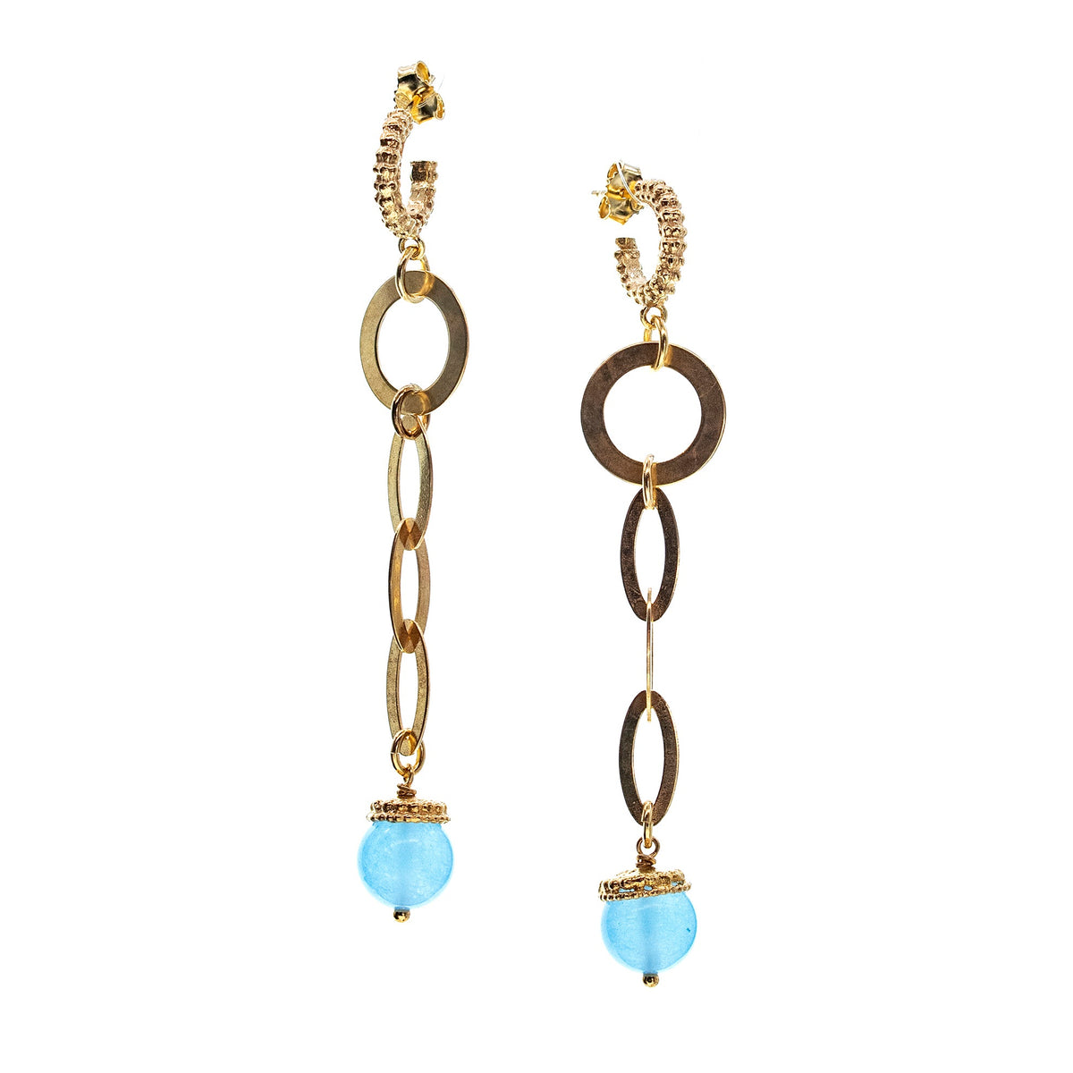 Blauwe Jade Hangoorbellen – Verguld – Gem Kingdom