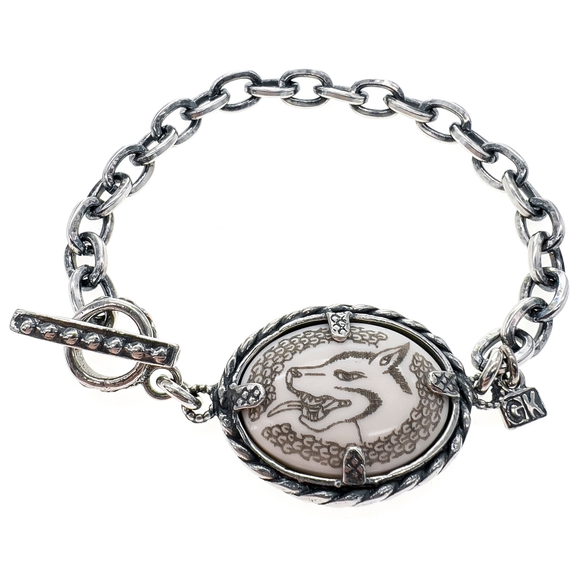 Witte Bot Wolf Medaillon Armband