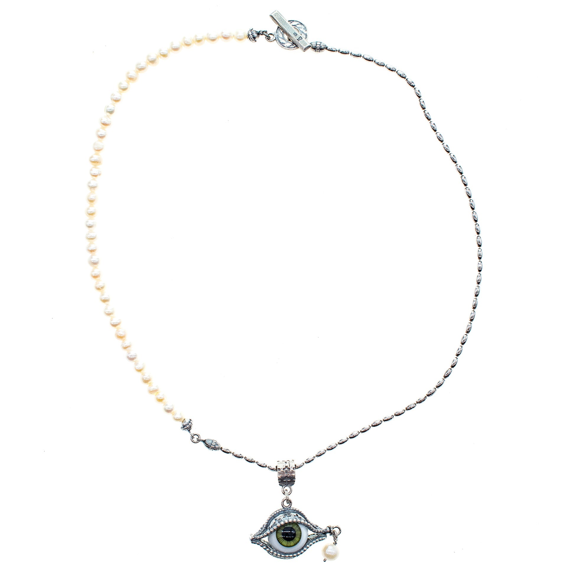 Eye Love You Green Eye Pearl Necklace – Sterling Silver – Gem Kingdom