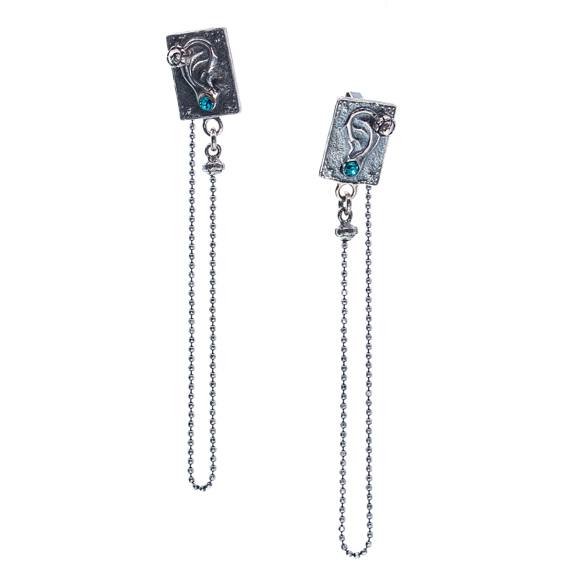 Silver Ear Ex Voto Chain Drop Earrings – Sterling Silver – Gem Kingdom