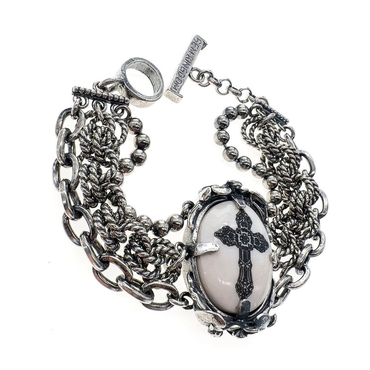Kruis Multi Schakelarmband Wit – Sterling Zilver – Gem Kingdom