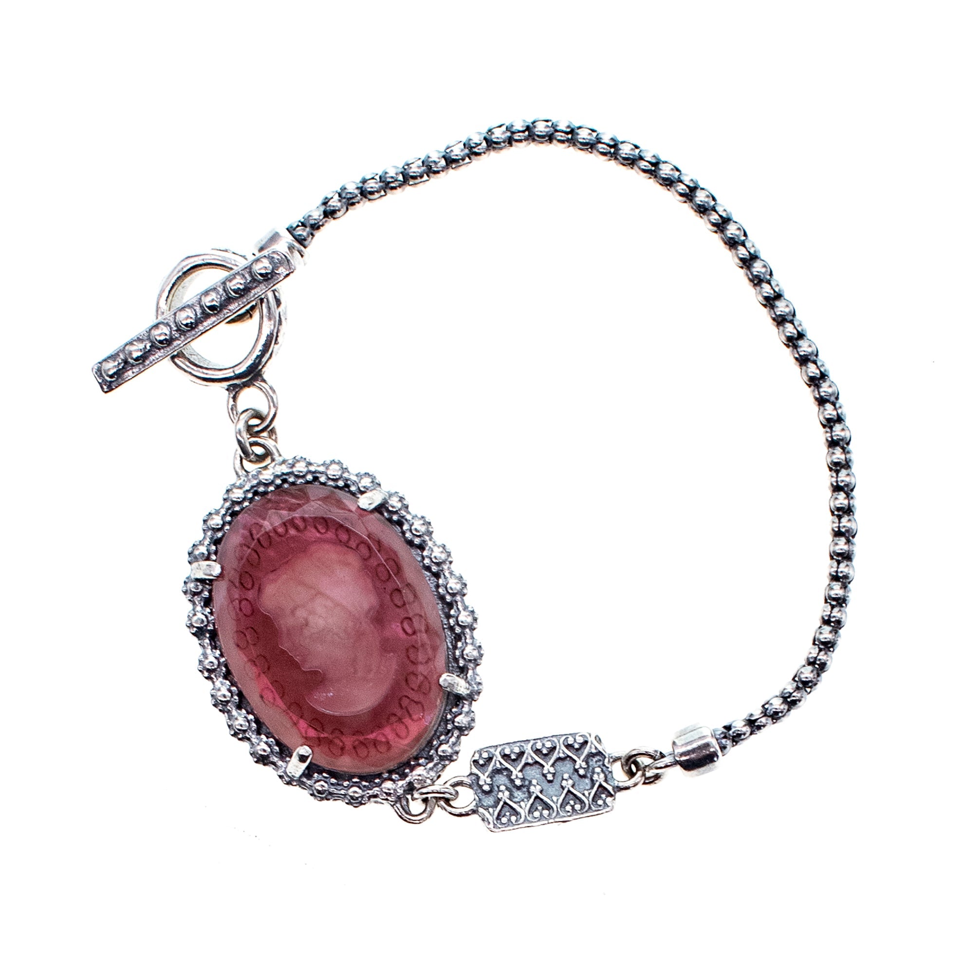 Mauve Pink Cameo Bracelet – Sterling Silver – Gem Kingdom