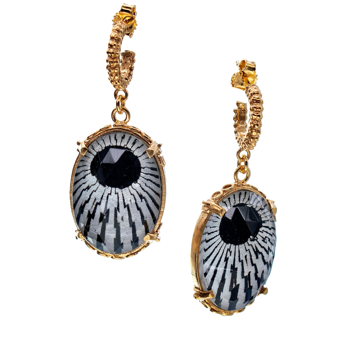 Starburst Earrings Black And White – 18k Gold Plated – Gem Kingdom