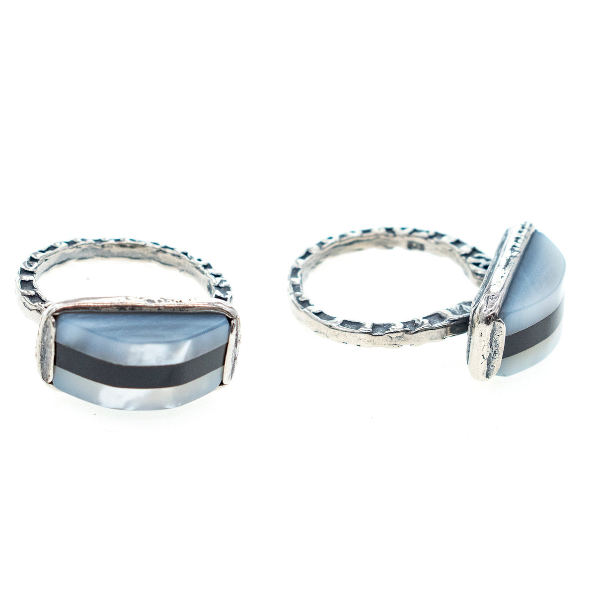 Black And White Stripe Ring – Sterling Silver – Gem Kingdom