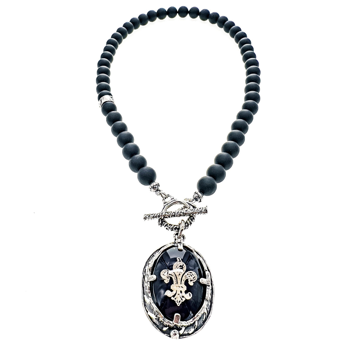 Fleur-De-Lis Kralenketting Zwart – Sterling Zilver – Gem Kingdom