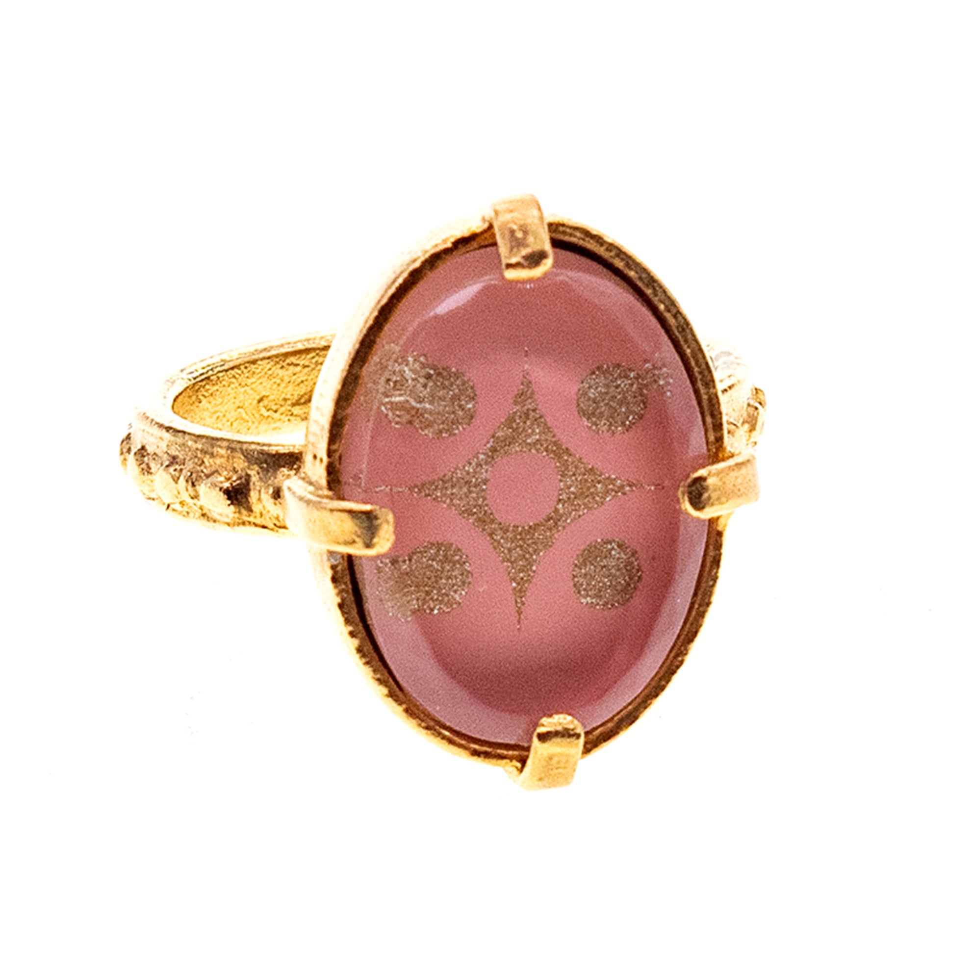 Pink Star Intaglio Statement Ring – Gold Plated – Gem Kingdom