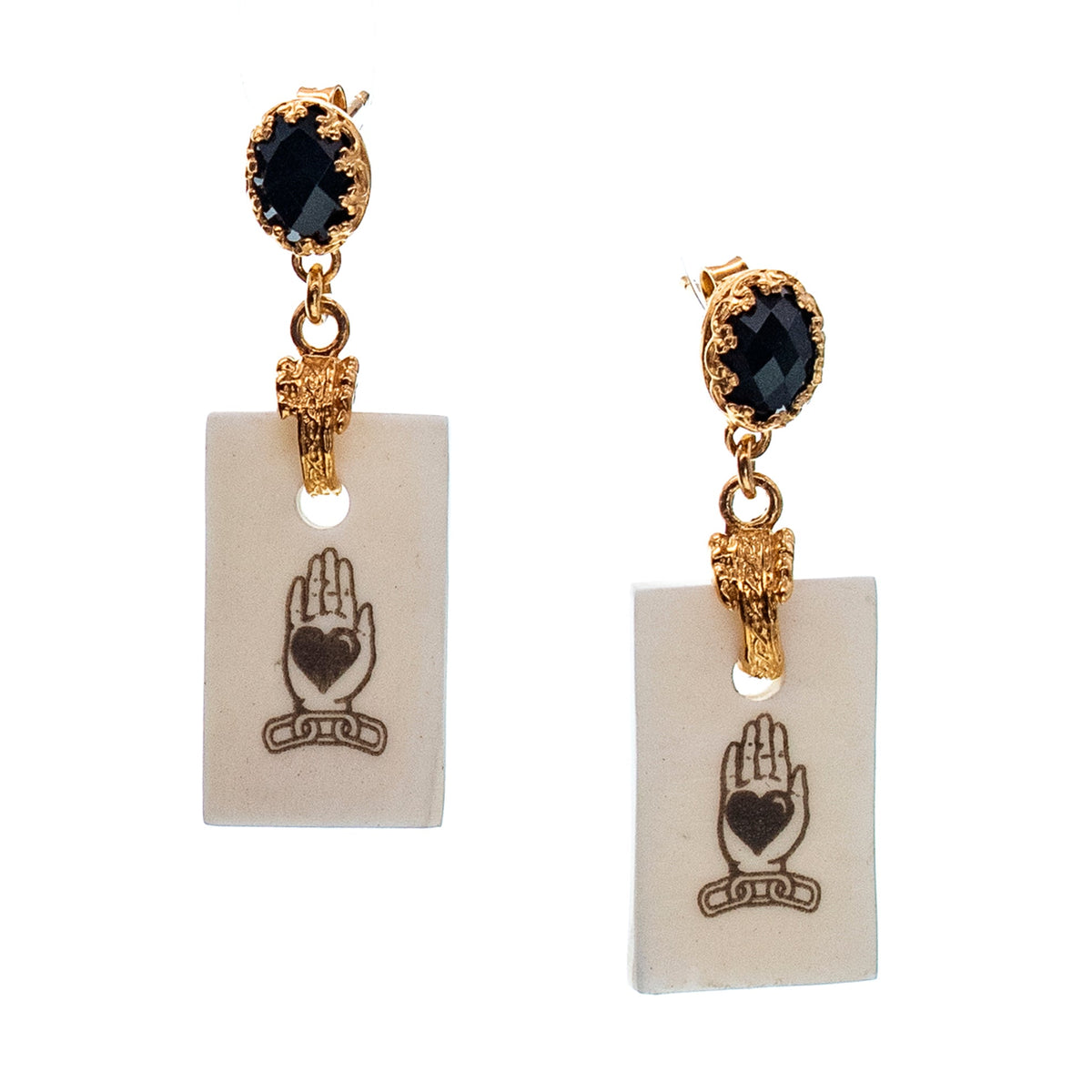 Black Spinel Tag Earrings – Gold Plated – Gem Kingdom