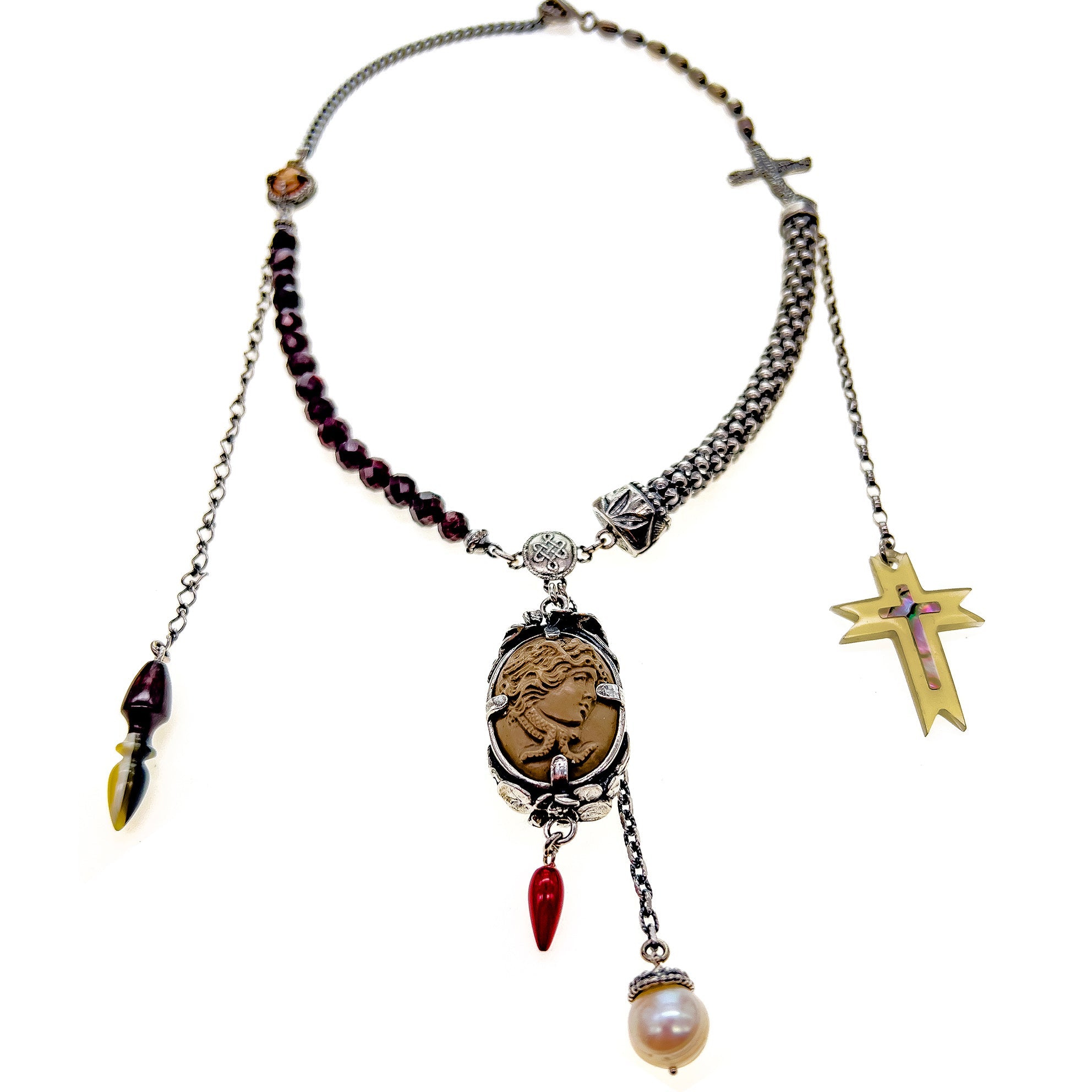 Medusa Lavastone Cameo Necklace – Sterling Silver – Gem Kingdom