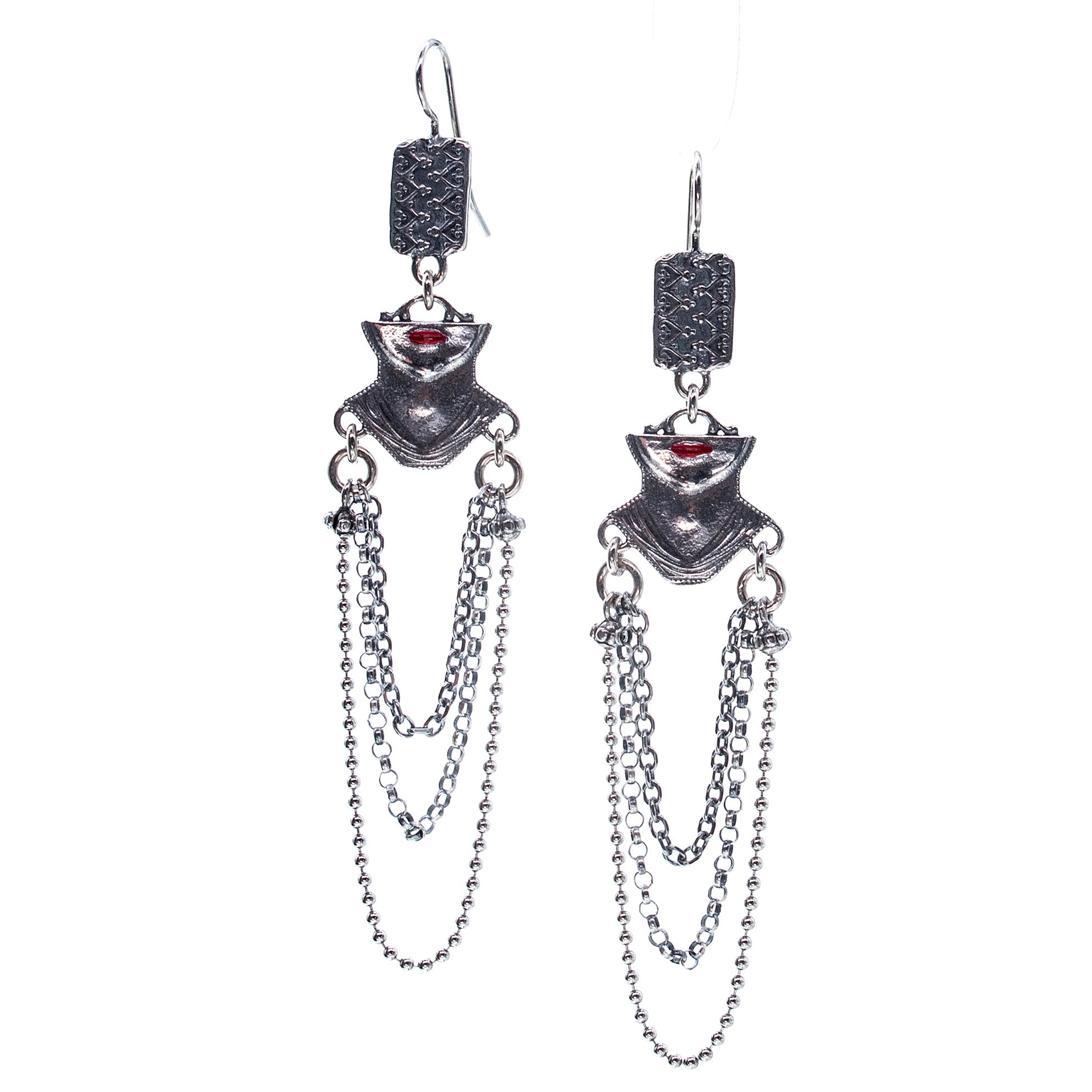 Ex Voto Draped Face Chandelier Earrings – Sterling Silver – Gem Kingdom
