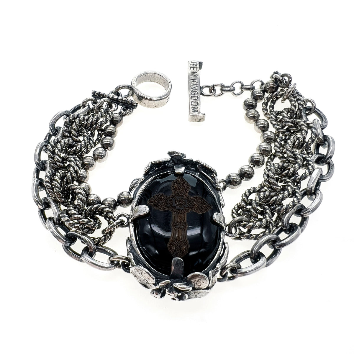 Cross Multi-Chain Bracelet Black – Sterling Silver – Gem Kingdom