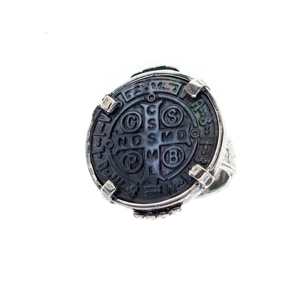 Sainte Bénédicte Medaillon Ring Zwart – Sterling Zilver – Gem Kingdom