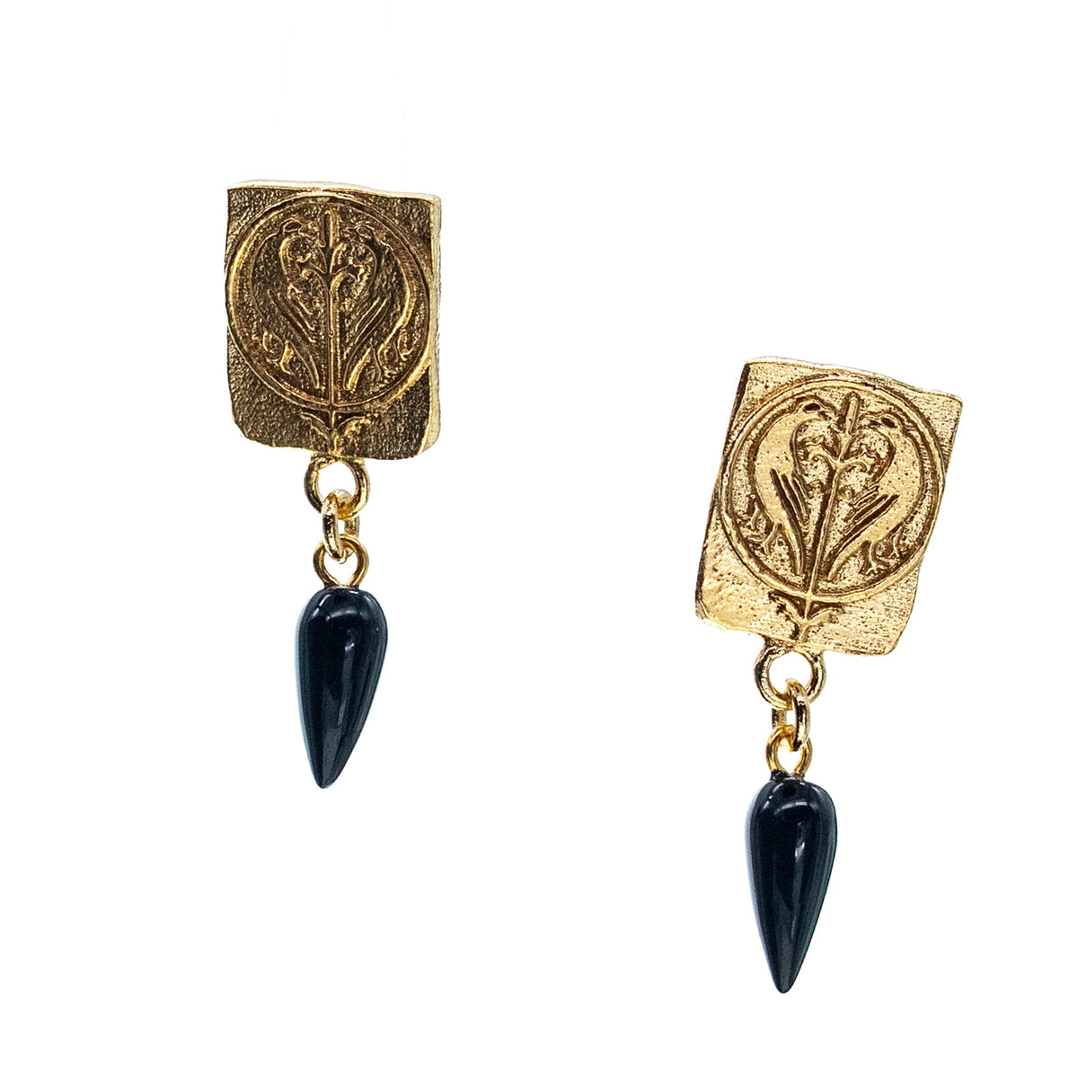 Love Birds Onyx Oorbellen – Verguld – Gem Kingdom
