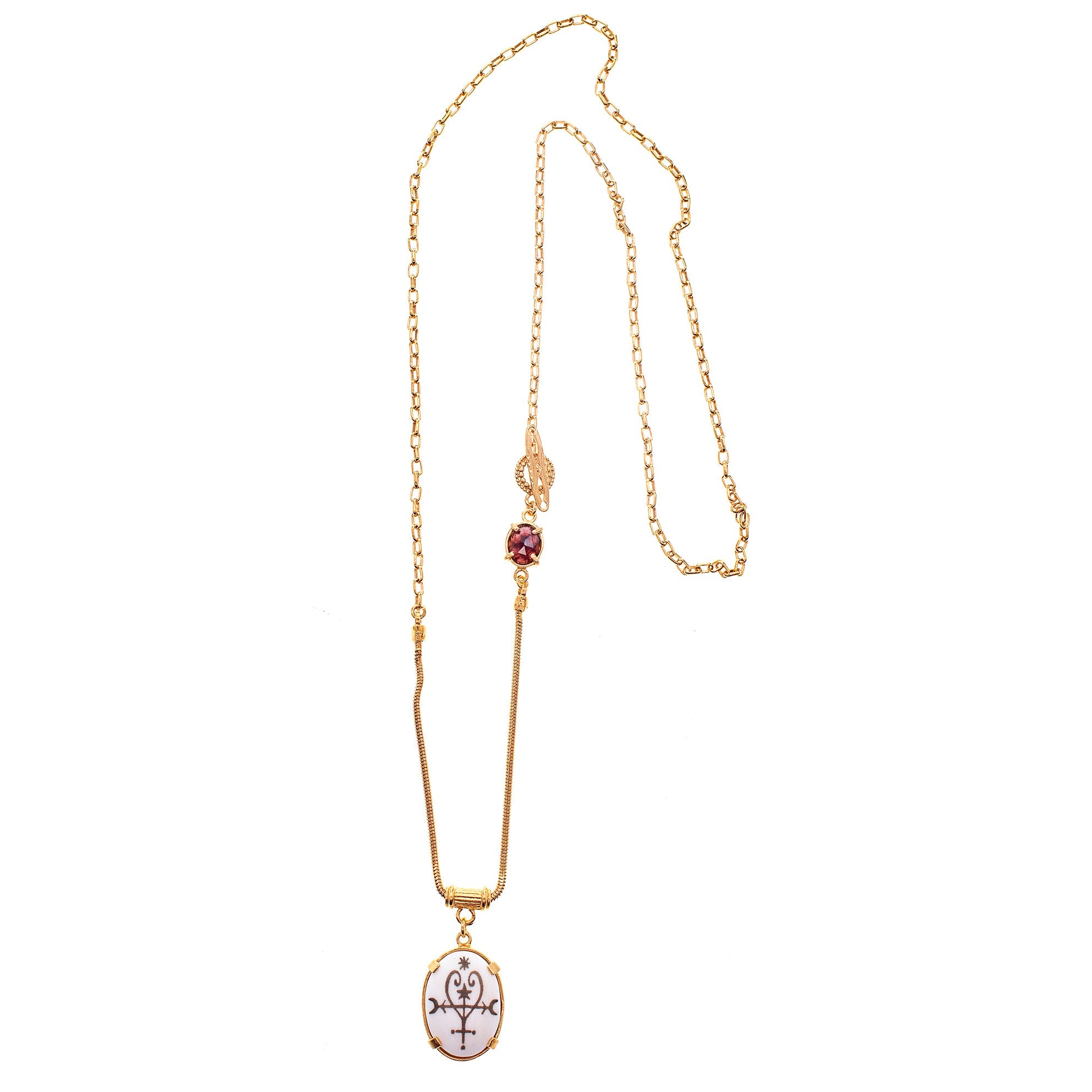 Engraved Bone Talisman Long Necklace – Gold Plated – Gem Kingdom
