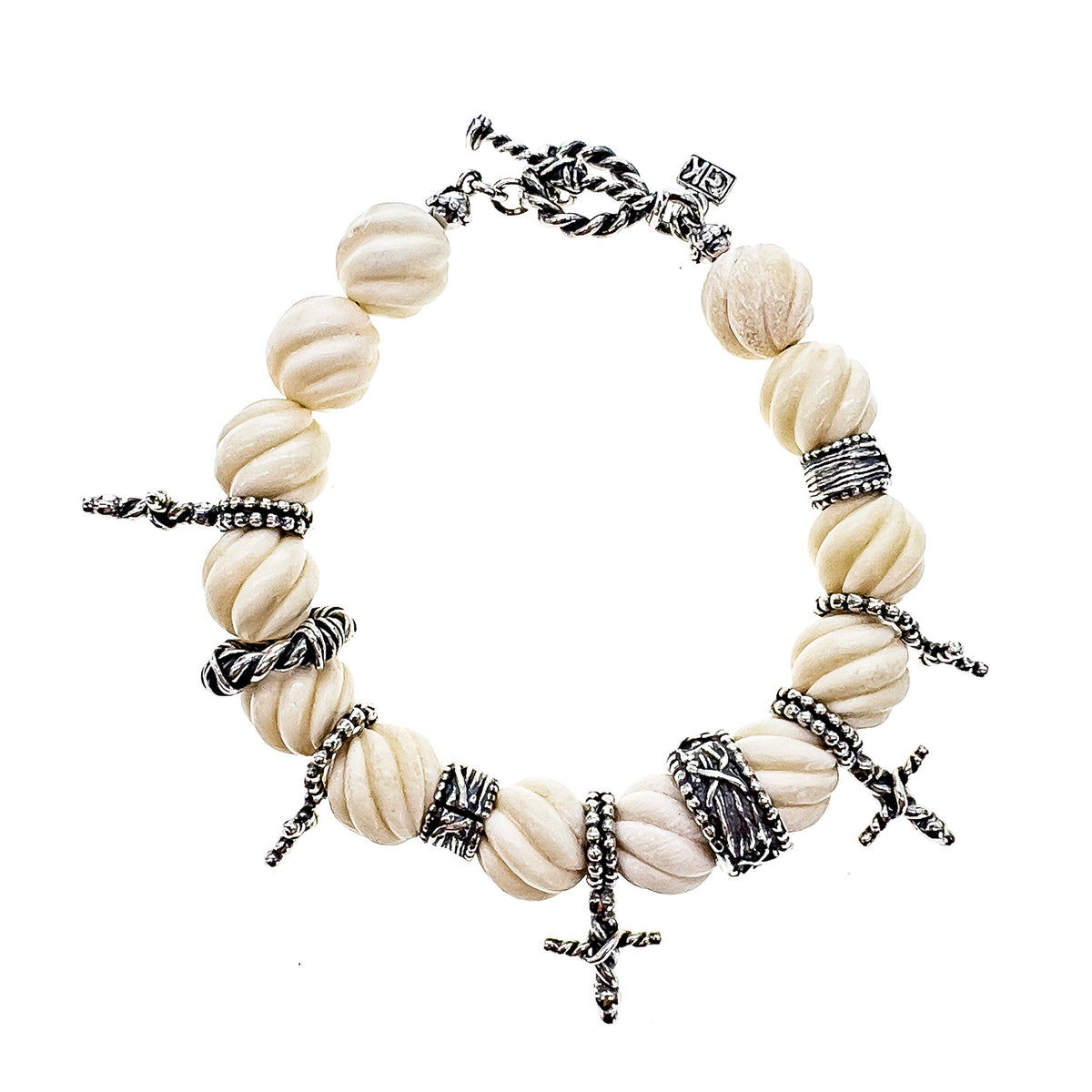 Rebel Rebel Bone Bead Bracelet White – Sterling Silver – Gem Kingdom