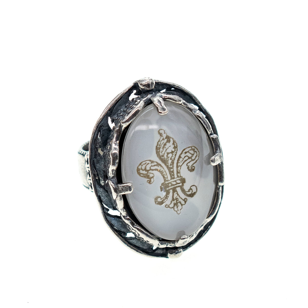 Witte Fleur-De-Lis Ring – Sterling Zilver – Gem Kingdom