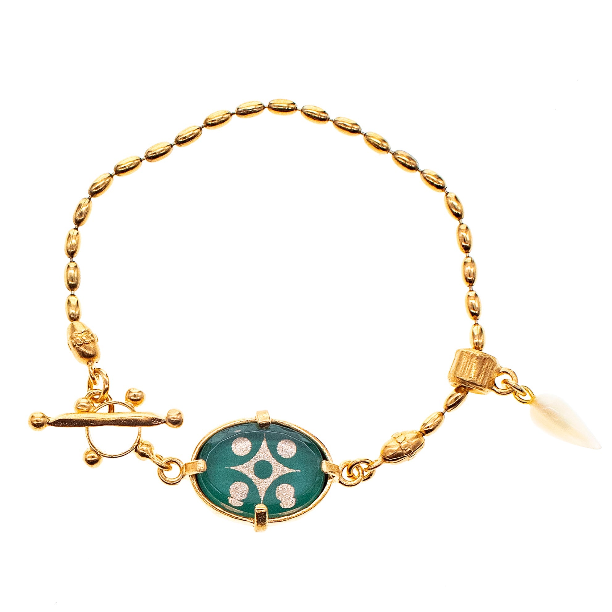 Green Glass Crystal Bracelet – Gold Plated – Gem Kingdom