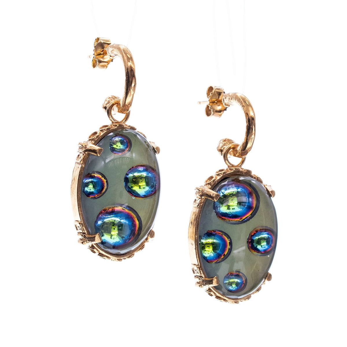 Green Vintage Glass Oval Drop Earrings – Gold Plated – Gem Kingdom