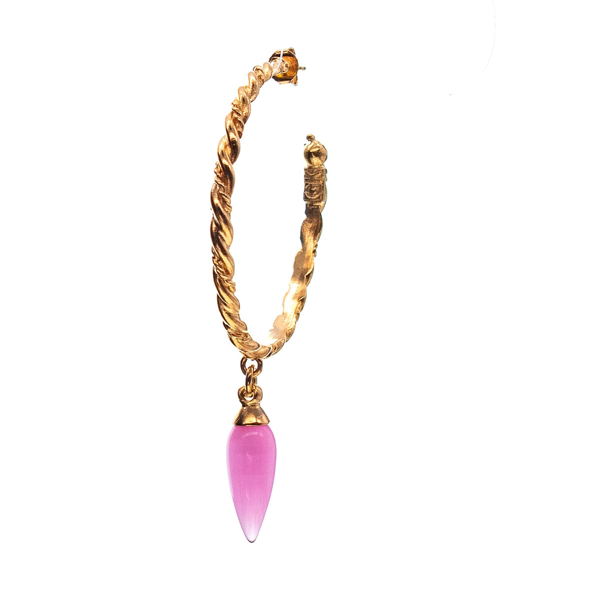 Roze Tijgeroog Druppel Enkele Oorbel – Verguld – Gem Kingdom