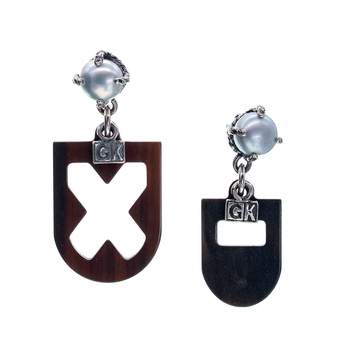 Grijze Parel Schild Oorbellen – Zilver – Gem Kingdom
