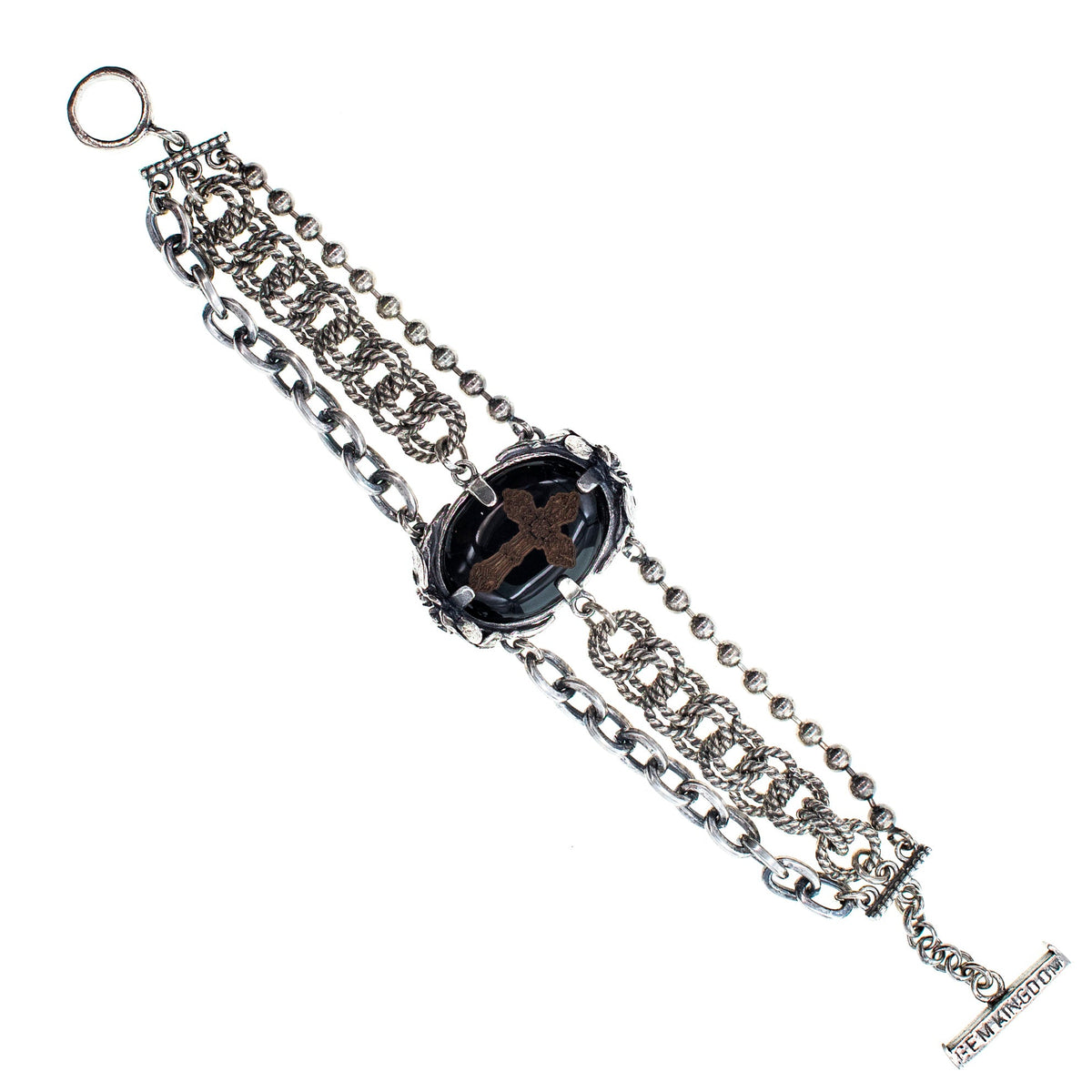 Cross Multi-Chain Bracelet Black – Sterling Silver – Gem Kingdom