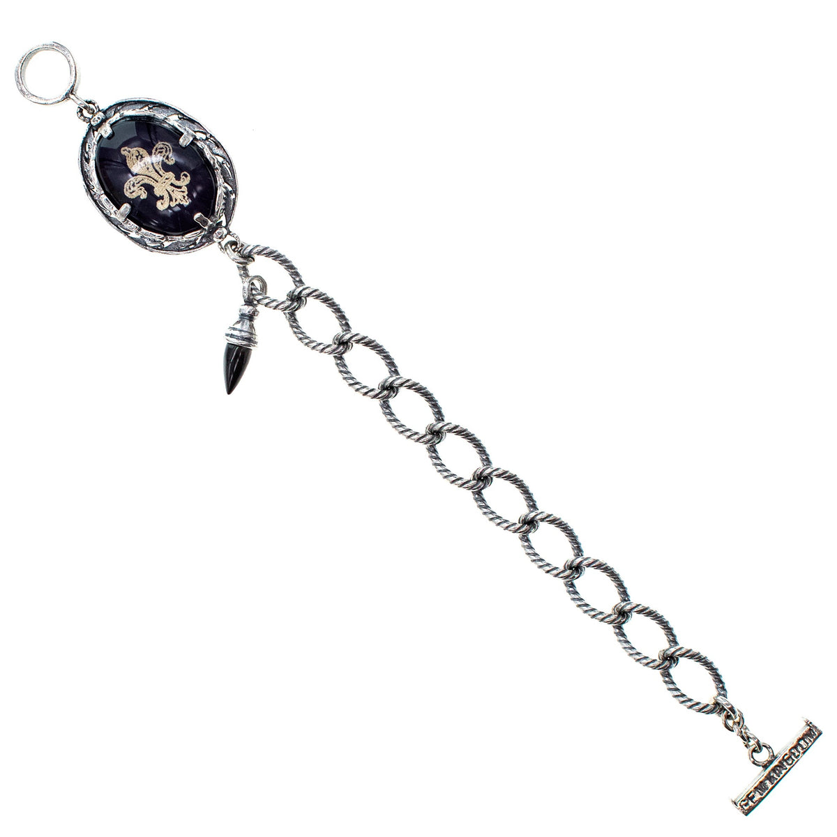 Fleur-De-Lis Intaglio Armband Zwart – Sterling Zilver – Gem Kingdom